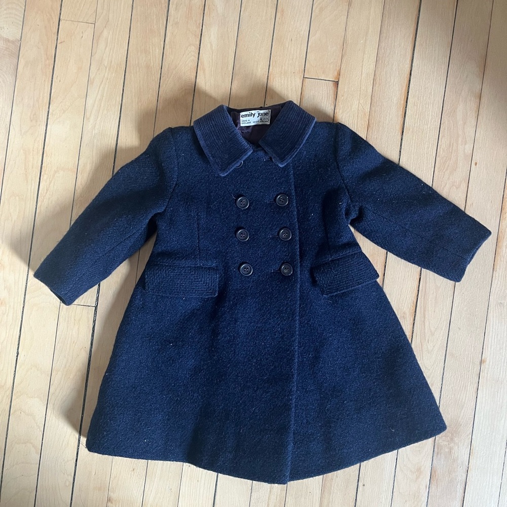 Girls Vintage Harris Tweed pure wool Navy Blue Double-Breasted Coat age 2-3